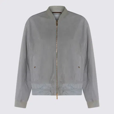 Moorer Grey Leather Jacket In Gray