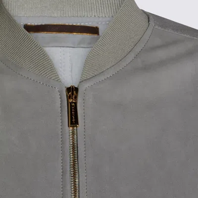 Moorer Grey Leather Jacket In Gray