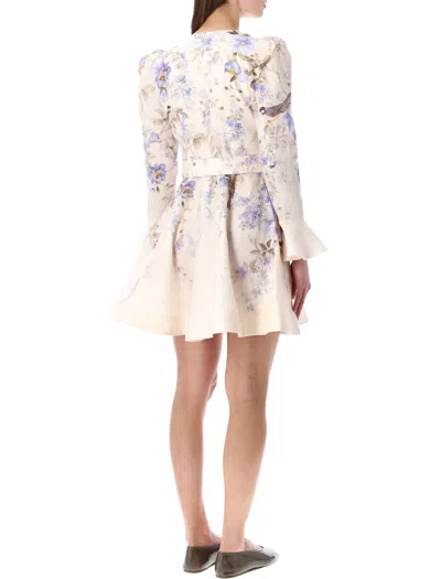 Zimmermann Kindred Spirit Luna Long Sleeve Linen Minidress In Multi