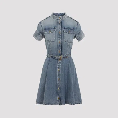 Alexander Mcqueen Mcqueen Stonewashed Denim Mini Dress In Blue