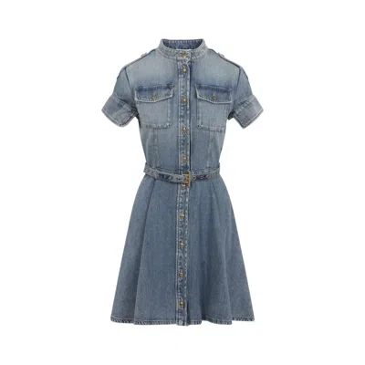 Alexander Mcqueen Mcqueen Stonewashed Denim Mini Dress In Blue