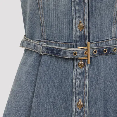 Alexander Mcqueen Mcqueen Stonewashed Denim Mini Dress In Blue