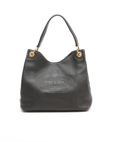 Prada Vitello Phenix Hobo Bag In Black