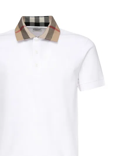 Burberry Check-collar White Polo Shirt With Three-button Placket