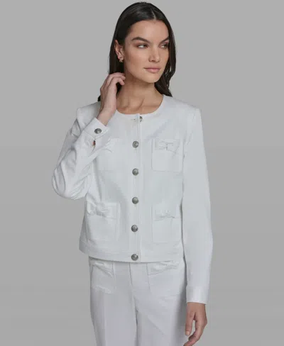 Karl Lagerfeld Collarless Bow Detail Jacket In White