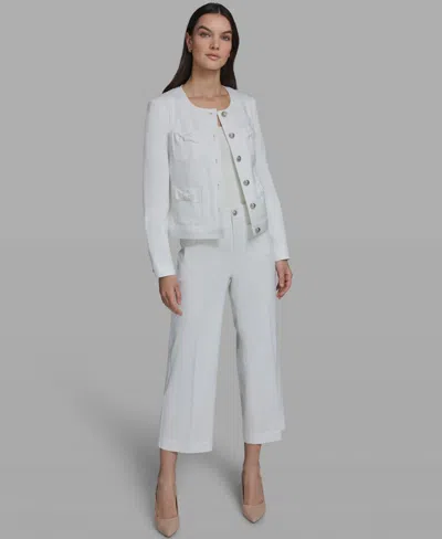 Karl Lagerfeld Collarless Bow Detail Jacket In White