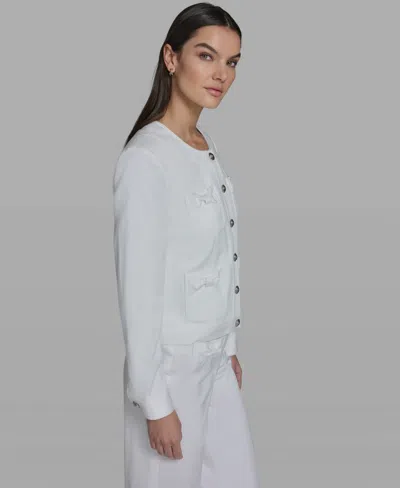 Karl Lagerfeld Collarless Bow Detail Jacket In White