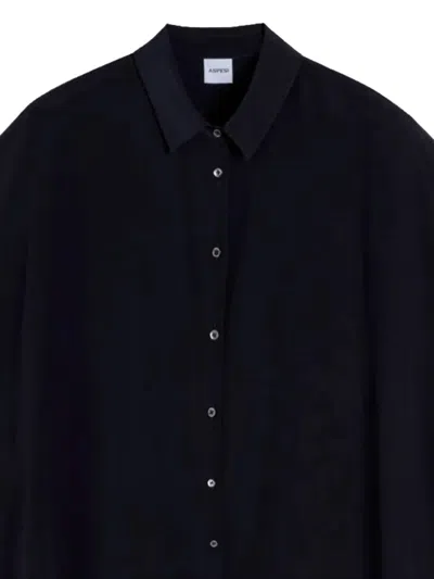 Aspesi Silk Crepe De Chine Shirt In Blue
