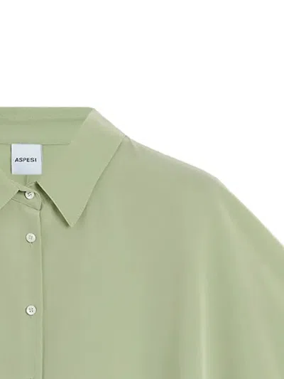 Aspesi Silk Crepe De Chine Shirt In Green