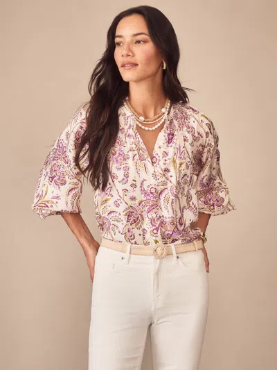 J.mclaughlin Women's Constance Blouse In Maxi Heirloom Paisley Off White In Purple