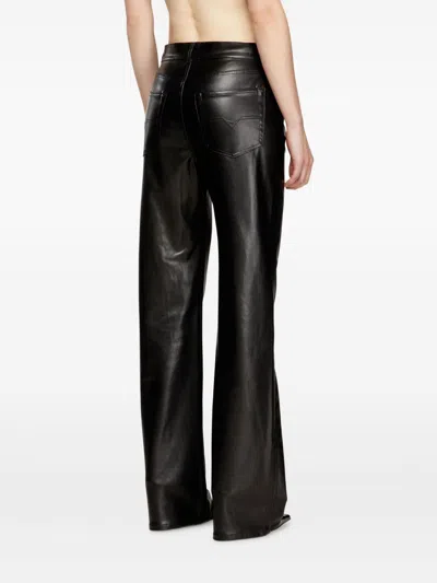 Diesel Faux Leather Wide Leg Trousers Belt Loops In Black