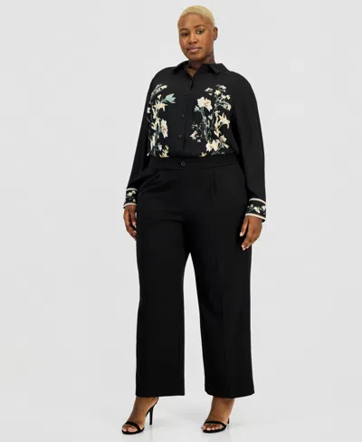 Anne Klein Essentials Plus Size High Rise Pull-on Pants In Black