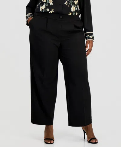 Anne Klein Essentials Plus Size High Rise Pull-on Pants In Black