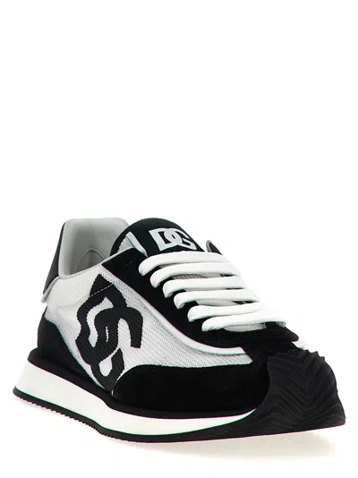 Dolce & Gabbana Aria White And Black Running Sneakers With Logo Detail In Suede And Tech Fabric Man In Multi