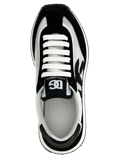 Dolce & Gabbana Aria White And Black Running Sneakers With Logo Detail In Suede And Tech Fabric Man In Multi