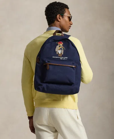Polo Ralph Lauren Polo Bear Canvas Backpack In Newport Navy In Blue