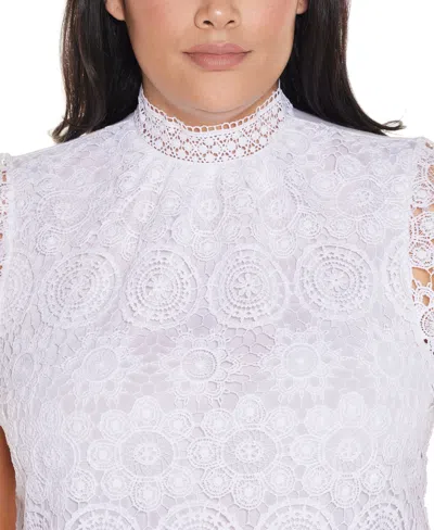 Belldini Plus Size Lace-front Mock-neck Top In Multi