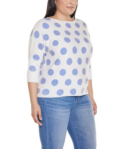 Belldini Plus Size Boatneck Dot-pattern Sweater In Blue