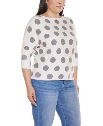 Belldini Plus Size Boatneck Dot-pattern Sweater In White