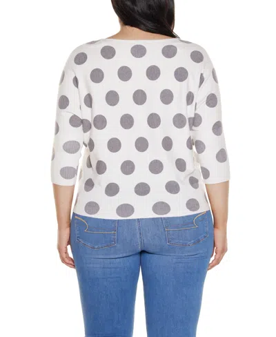 Belldini Plus Size Boatneck Dot-pattern Sweater In White