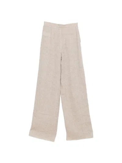 Emporio Armani Linen Trousers High Waist Wide Leg Textured In Neutral