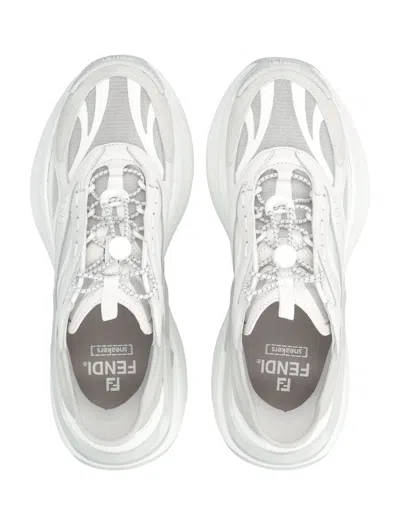 Fendi Light Mesh Sneakers Chunky Sole Pull Tab In White
