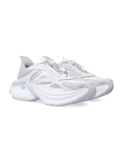 Fendi Light Mesh Sneakers Chunky Sole Pull Tab In White