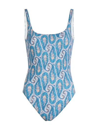 Etro Floral Backless One-piece Swimsuit In Blue