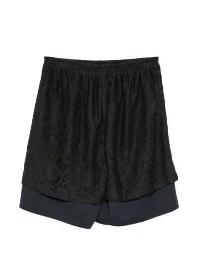 Pushbutton Lace-embellished Shorts In Black