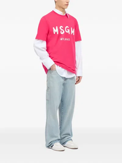 Msgm Printed T-shirt In Pink