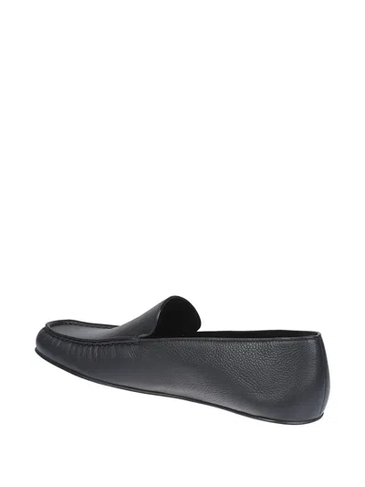 The Row Leo Grained Leather Slippers In Blue