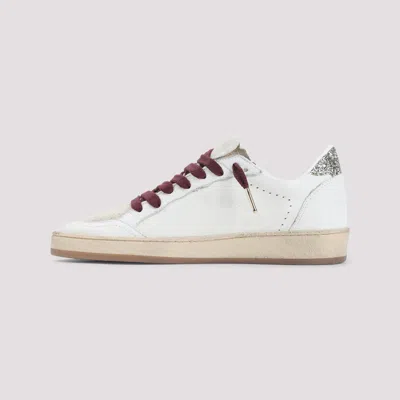 Golden Goose Ballstar White Low Top Sneakers With Glittered Star Patch On The Side And Glittered Heel With Logo L In Multi