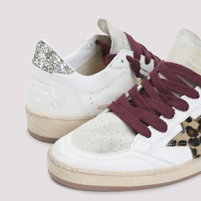 Golden Goose Ballstar White Low Top Sneakers With Glittered Star Patch On The Side And Glittered Heel With Logo L In Multi