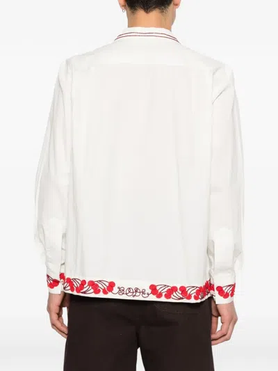 Bode White Cherry Lane Beaded Shirt In White