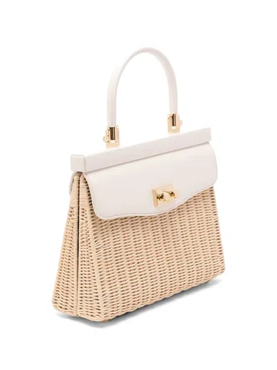 Rodo Medium Wicker Top Handle Shoulder Bag In Neutral
