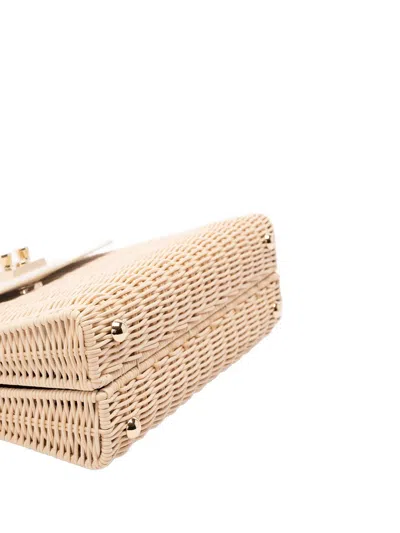 Rodo Medium Wicker Top Handle Shoulder Bag In Neutral