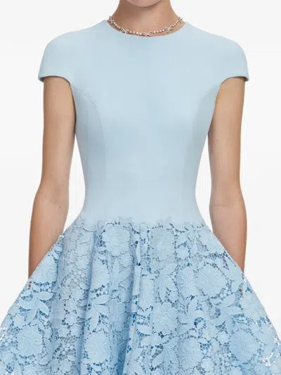 Self-portrait Womens Self Portrait Cap-sleeve Crepe And Lace Mini Dress In Blue