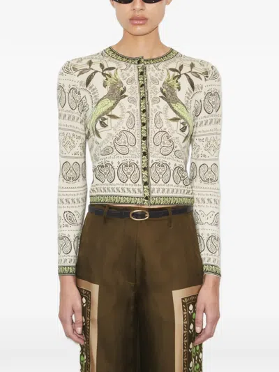 Tory Burch Printed Wool Cardigan In Multi