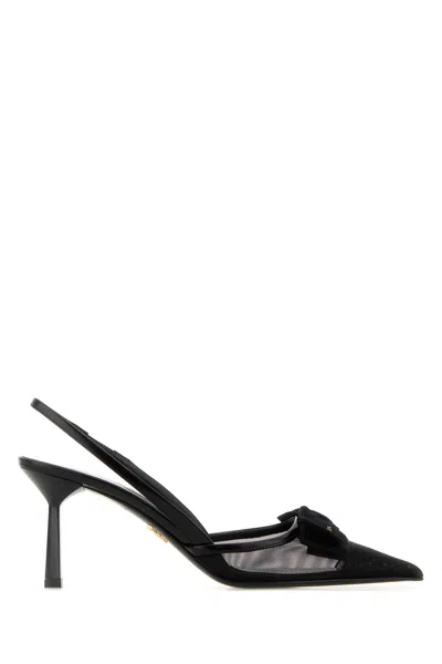 Prada Mesh Slingback Pumps Featuring Bow Detail In Black