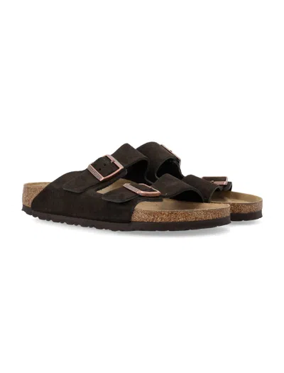 Birkenstock Arizona Slippers With Cork Midsole And Suede Upper In Brown