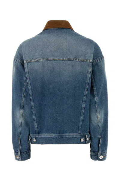 Versace Denim Overwashed Jacket With Embroidered-logo In Blue