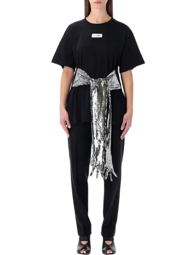 Mm6 Maison Margiela Short-sleeve Black T-shirt With Disco-style Gloves
