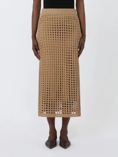 Max Mara Straight Cut Pure Cotton Webbing Skirt With Ribbed Waist In Pattern