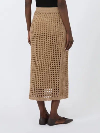 Max Mara Straight Cut Pure Cotton Webbing Skirt With Ribbed Waist In Pattern