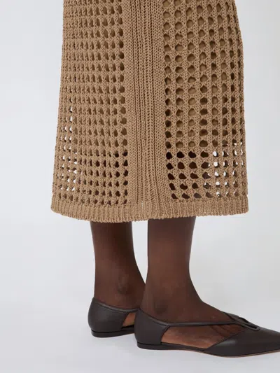Max Mara Straight Cut Pure Cotton Webbing Skirt With Ribbed Waist In Pattern