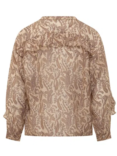 Bash Tunella Ruffled Printed Top In Brown