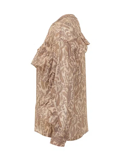 Bash Tunella Ruffled Printed Top In Brown