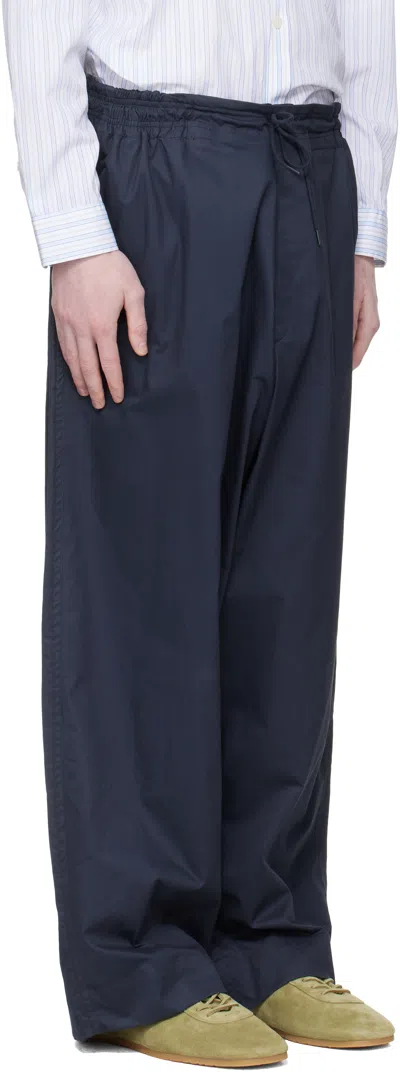 Hed Mayner Navy Drawstring Trousers In Blue
