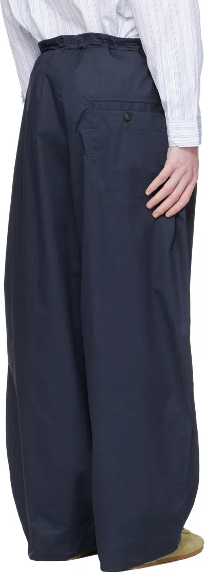 Hed Mayner Navy Drawstring Trousers In Blue