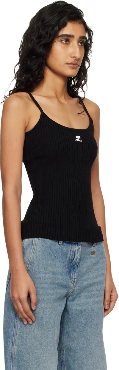 Courrèges Ribbed Spaghetti Strap Top With Elegant Logo Detail And Luxurious Fabric Blend In Black